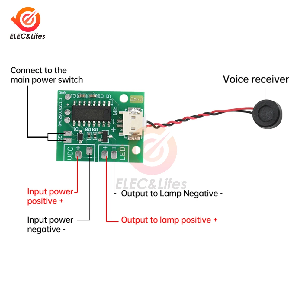 AI Offline Voice Switch Control Board Night Light Voice Control Circuit Driver Board Voice Control Delay Switch DC 3.7-5V