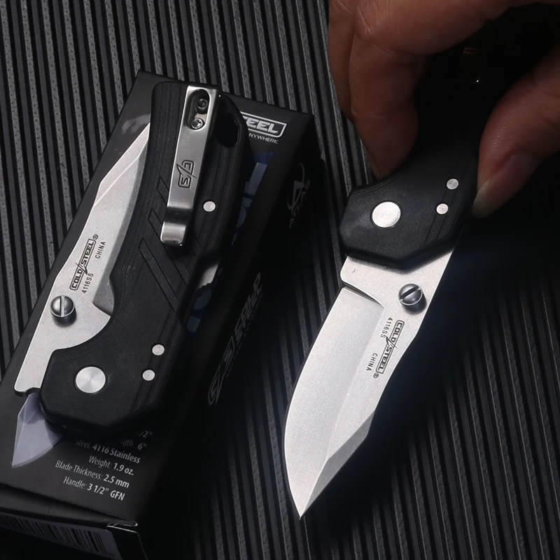 Folding knife 440C clip-on blade Black nylon fiber handle survival utility knife. Tactical equipment