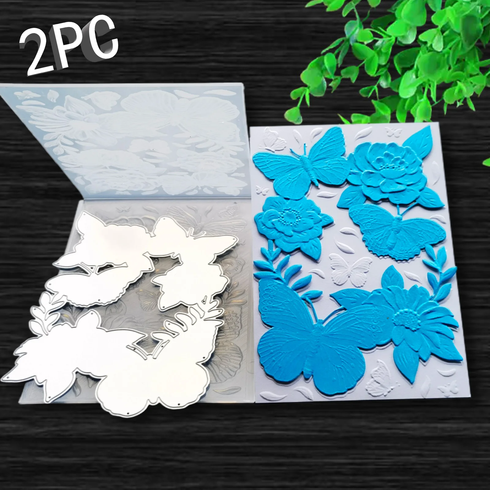Buntes Blumen- und Schmetterlingsblumen-Hintergrunddesign, 3D-Reliefordner-Set mit 2 Teilen, ausgestattet mit Metallformen, geeignet für