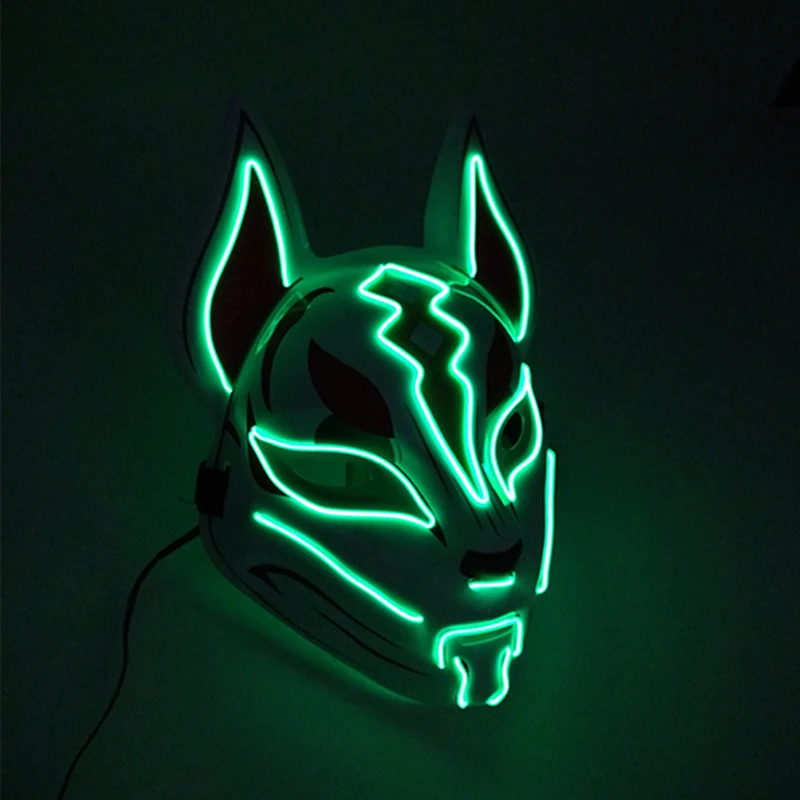 Máscara de zorro con luz LED, máscara de mujer, accesorios de disfraz de película de zorro, novedad, máscara de zorro de Anime japonés brillante, máscara de Animal