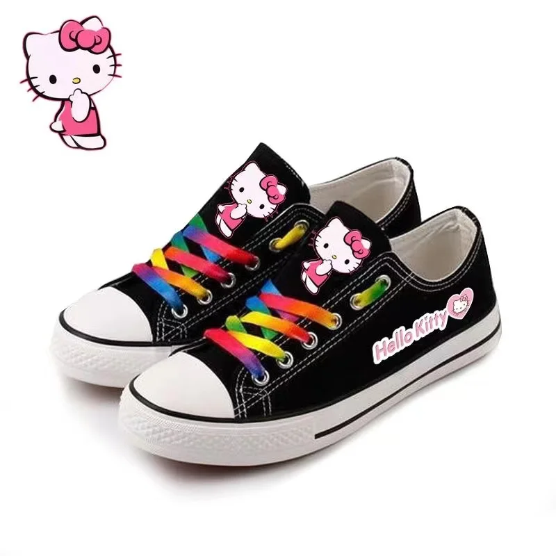 Hello Kitty Cat real photo black white 2025 new Autumn Winter High Top man Casual Shoes for Female Students women flats shoes