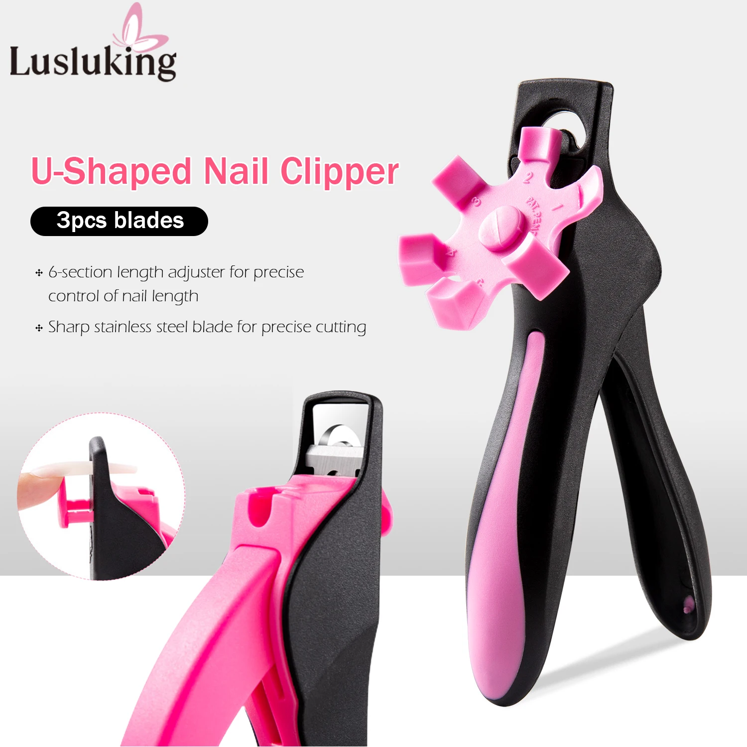 U-shaped French False Nail Scissors Acrylic Nail Clipper Adjustable Nail Tip Cutter Trimmer Manicure with Sizer Precise Cutting