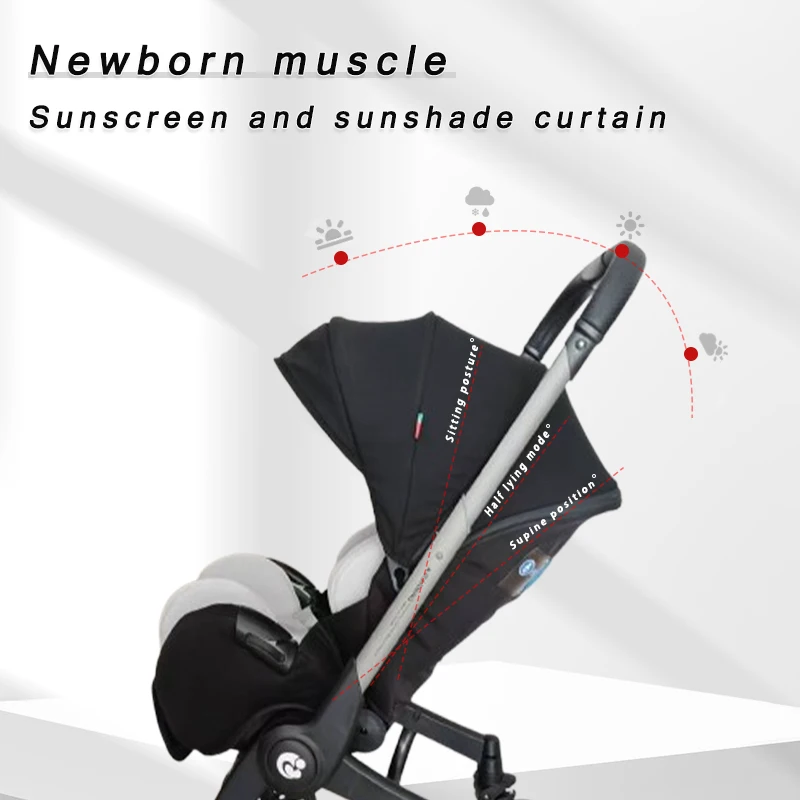 Cochecito de bebé ligero, plegable y portátil, dirección de mango ajustable, empuje bidireccional, estructura de metal, con toldo, muy