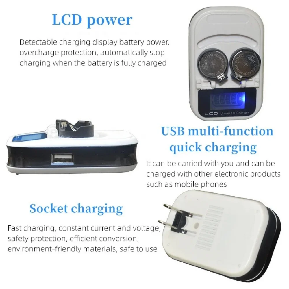 LCD Button Battery Charger for LIR2016 2025 2032 ML2016 2025 2032 Coin Cell Battery USB Multi-function Charging Supplies