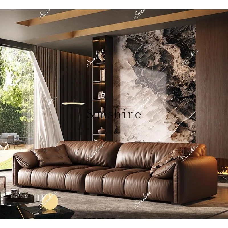 Italian minimalist leather sofa large flat module light luxury, small apartmentP