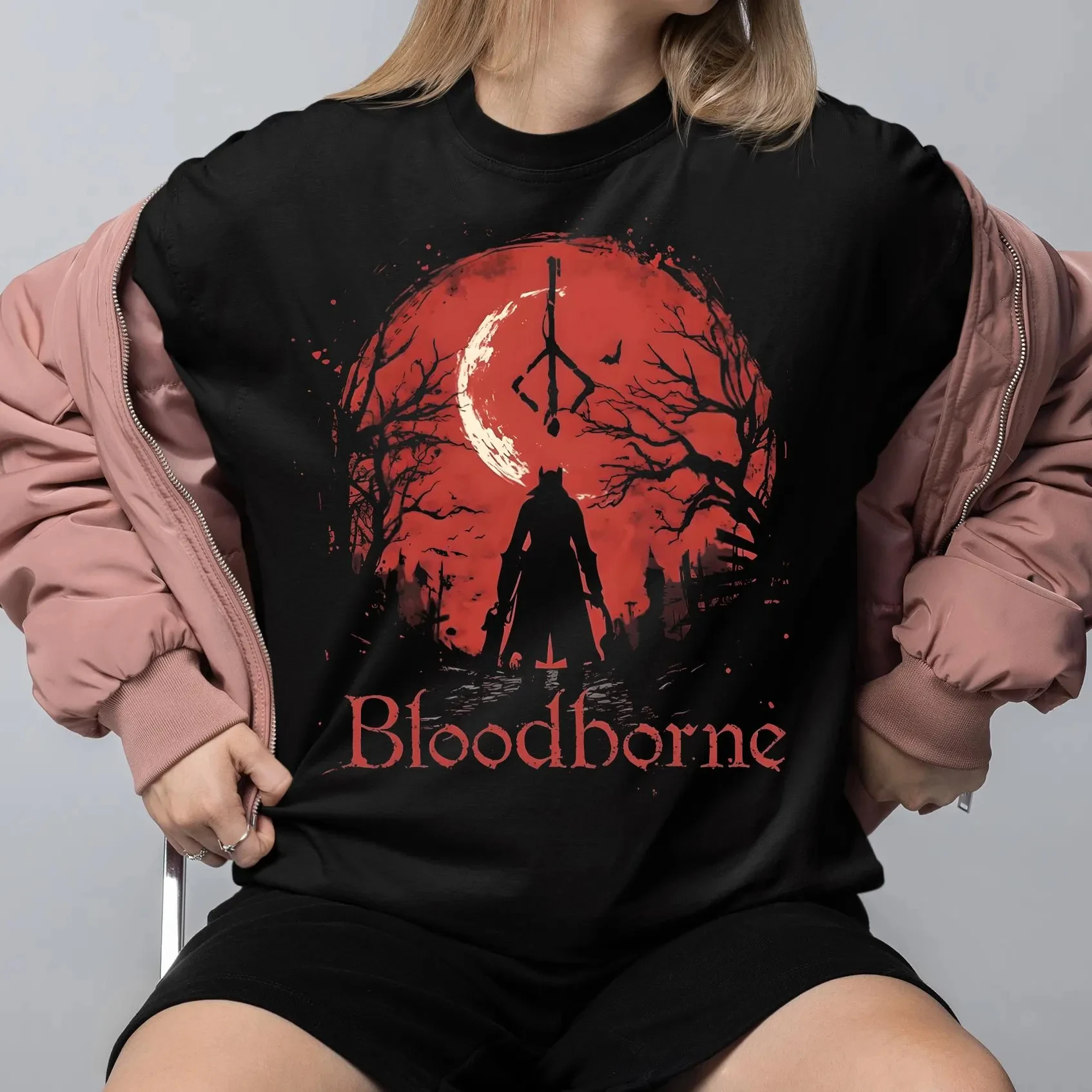 Camiseta del juego Bloodborne Curse, camiseta de Yanan Hunter, camiseta del juego electrónico Amygdala, camiseta unisex para videojuegos