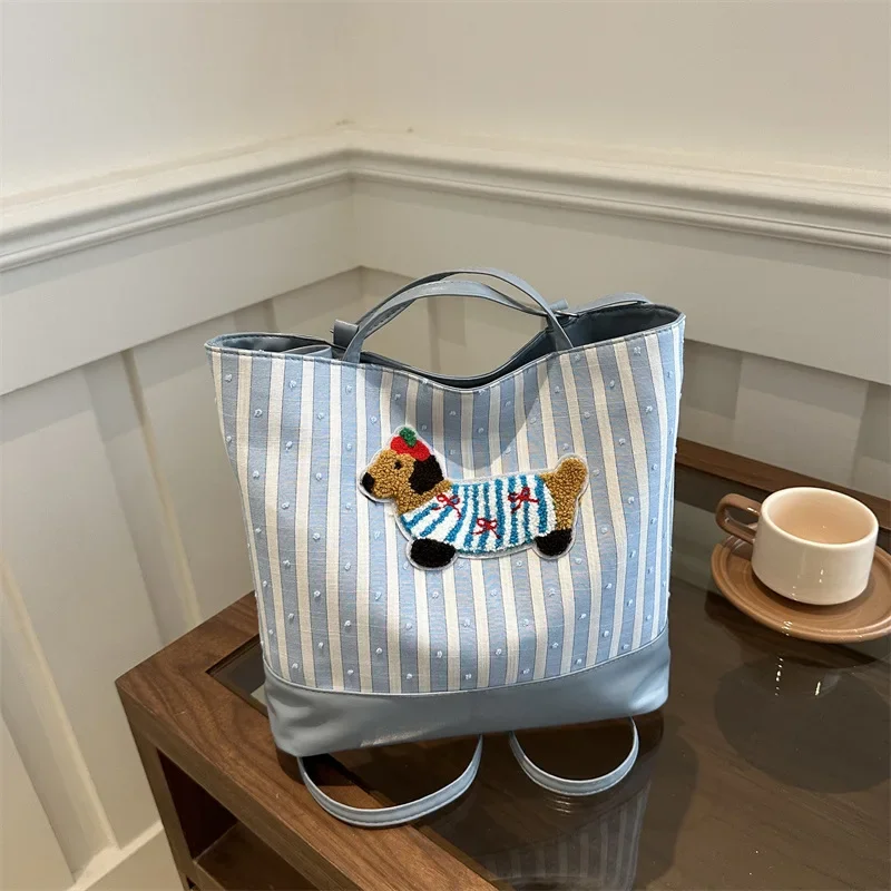 

Hot Seller Large Capacity Bag Woman 2024 New Texture Lovely Dachshund Dog Striped Shoulder Bag Autumn and Winter Tote Bag Tide