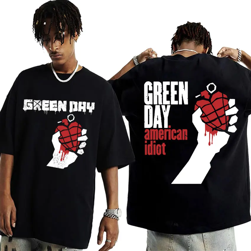 Rare Punk Band Green Day American Idiot Graphic T-Shirt Men Harajuku Hip Hop Oversized T Shirts Male Casual 100% Cotton T Shirt