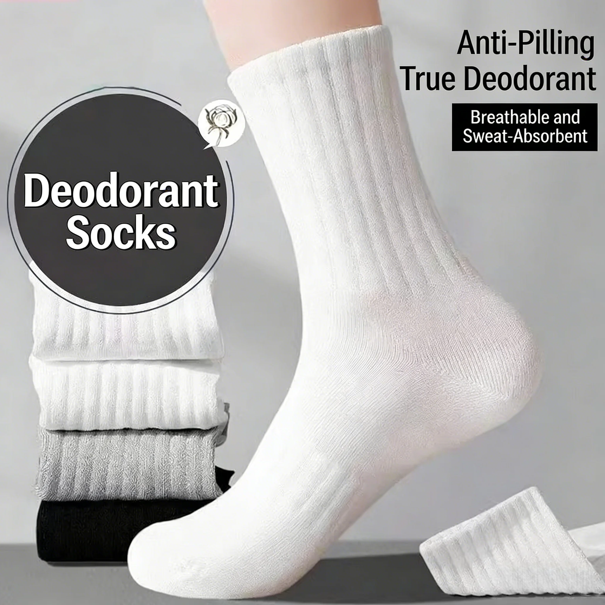 5 Pairs Men's Medium Length Socks, Solid Color Sweat Absorbent Breathable, Elastic Daily Casual Neutral Sports Socks