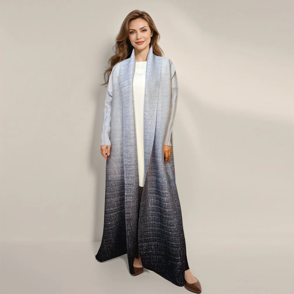 

Long trench coat women's fashion temperament loose large size gradual change elastic bat sleeve long outer robe simple elegant h