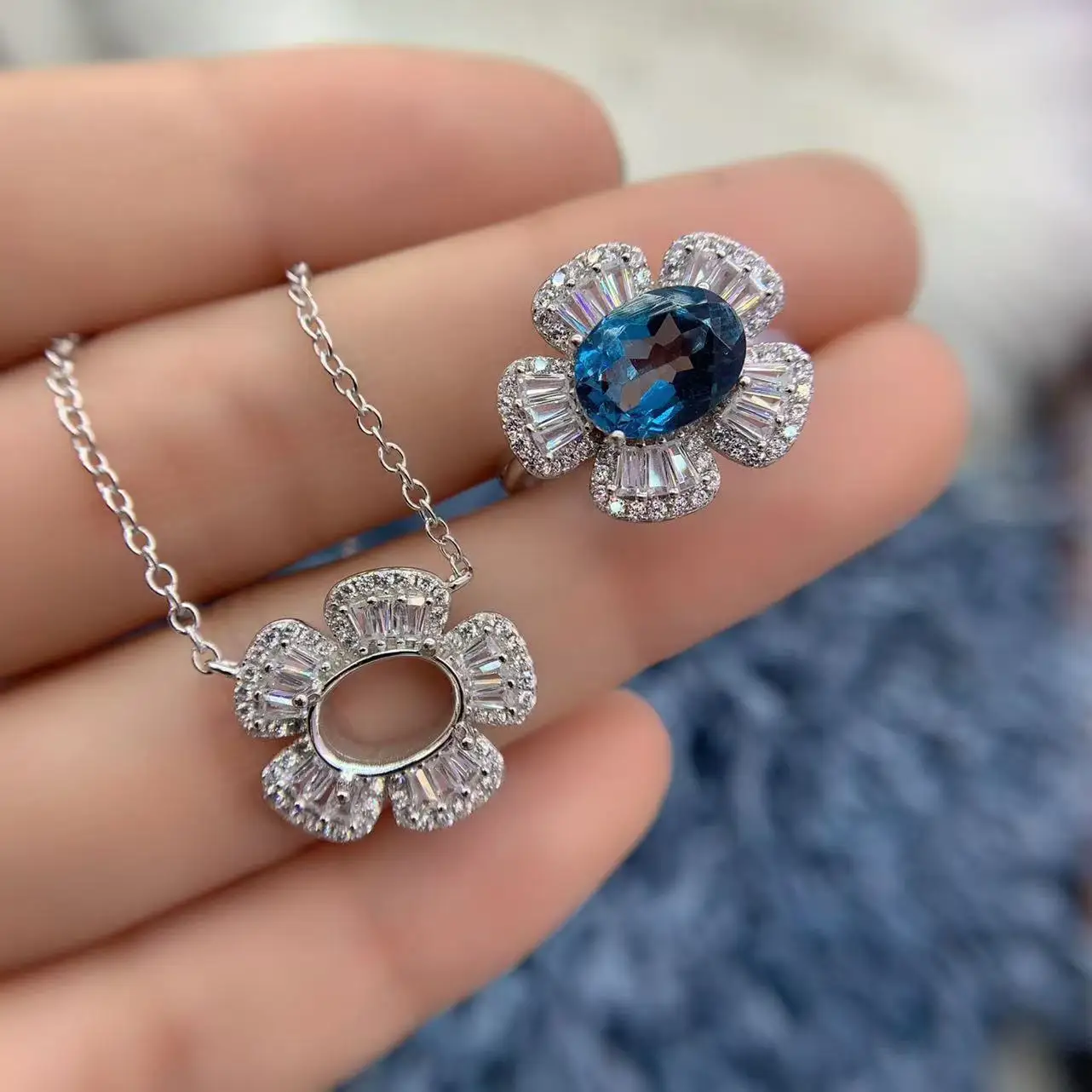 

MeiBaPJ Inlay 7*9mm Oval Stone S925 Sterling Silver DIY Empty Ring pendant 3D T-Drill Holder Women Fine Fashion Charm Jewelry