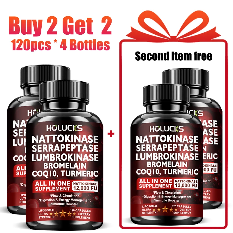 13-in-1 Nattokinase Supplement, with Lumbrokinase & CoQ10, Support Blood Circulation, Heart Health & Daily Energy for Adults