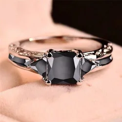 Exquisite black zircon eternity ring for weddings, engagement parties and everyday wear, vintage bohemian ladies jewelry