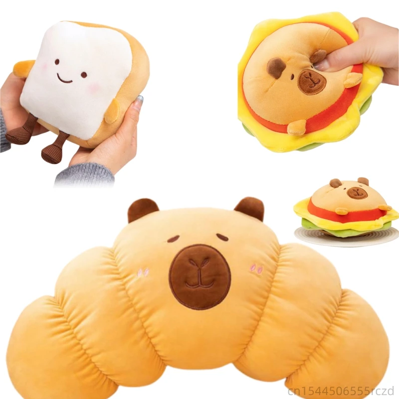 

Cute Capybara Transforms Into Food Bun Stuffed Doll Pillow Cartoon Burger Bread Croissant Stuffed Toy Home Decor Gift For Kids