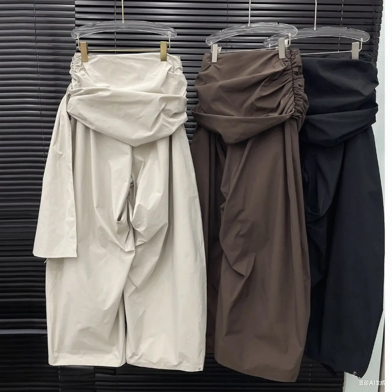 Korean Style 2025 Summer New Design Women's Spliced Waist Folds Casual Pants Fashion Loose Long Wide-leg Pants