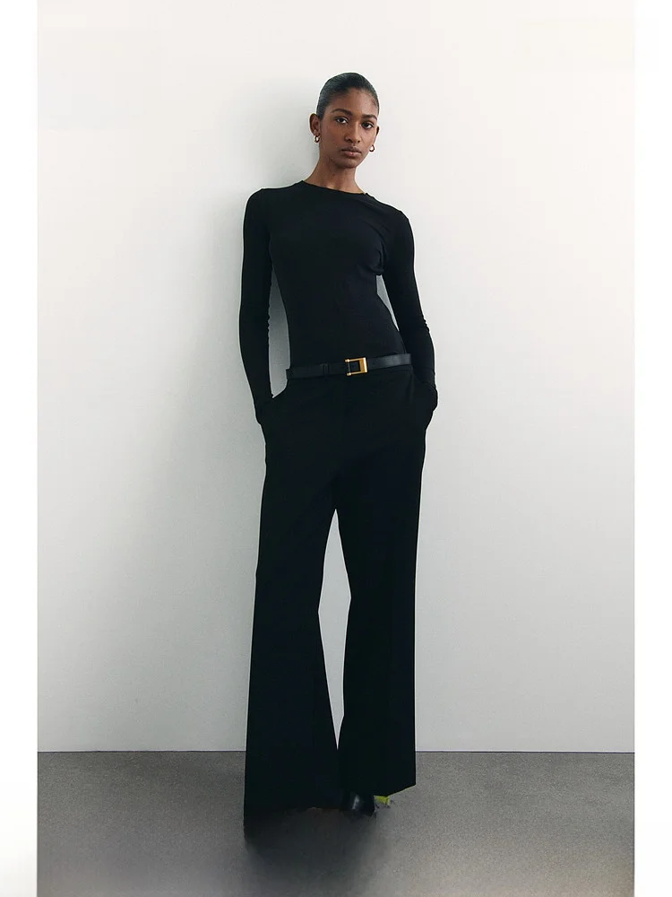 

Женские брюки H&M с высокой талией, расклешенные, мягкие, модные, весенние, из полиэстера, вискозы и спандекса, длинные, для офиса