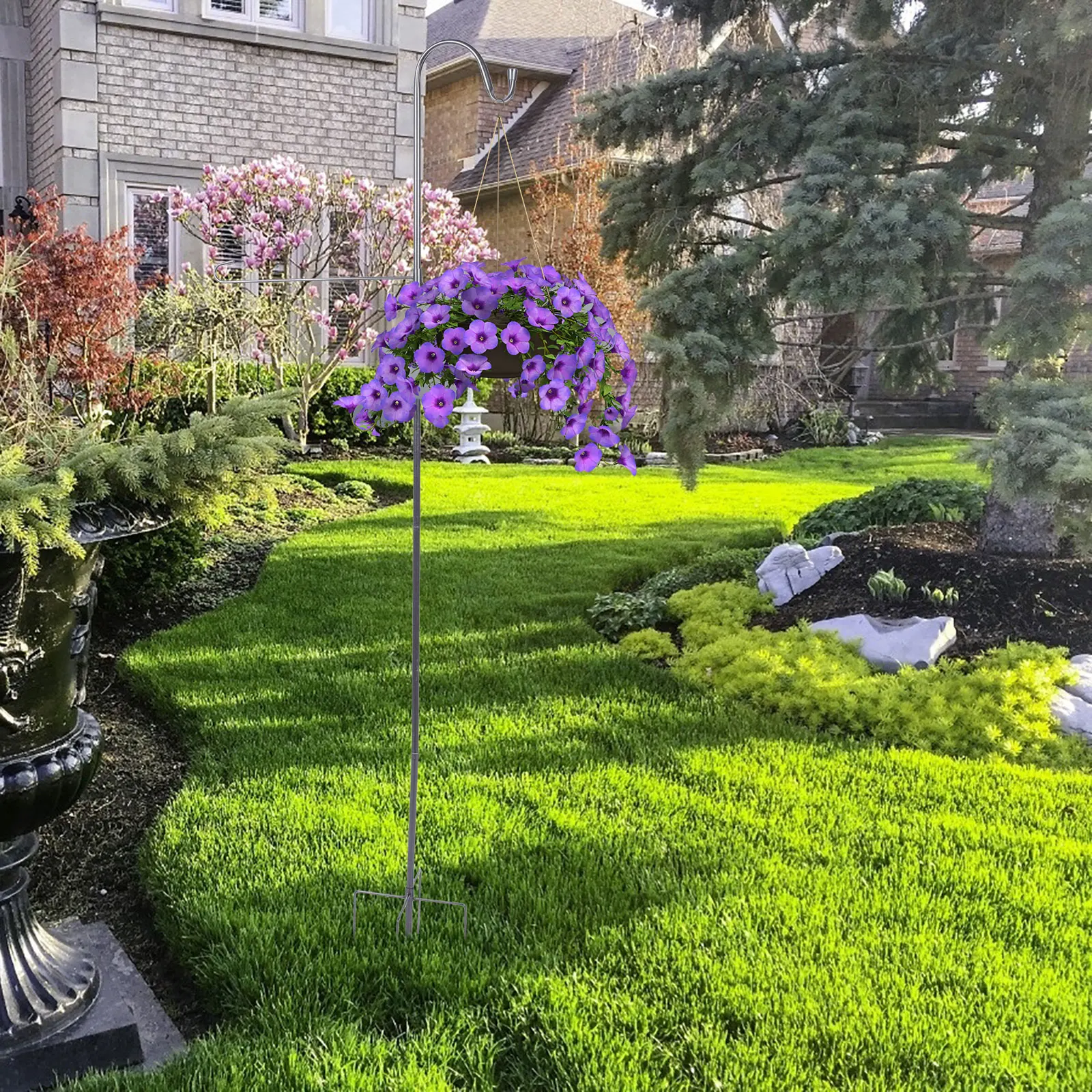 

Shepherd Hook Garden Flagpole Iron Ground Hanging Stand Outdoor Yard Decor Plant Holder Streetlamp Hanger Inserted Pole Mount