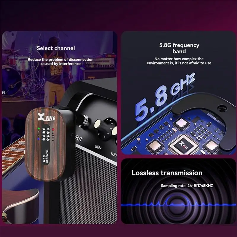 【TRAVEL ESSENTIAL】XVIVE A58 5.8Ghz Wireless Guitar System For Active Or Passive Electric Guitar& Bass Transmitter Receiver