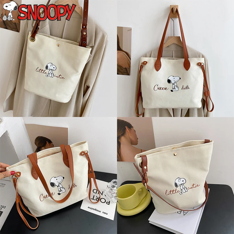 

Cartoon Snoopy Women's Canvas Bag Fashion Animation Shoulder Bag Boy Girl Casual Shopping Handbag Simplicity Tote Bag Cute Gift
