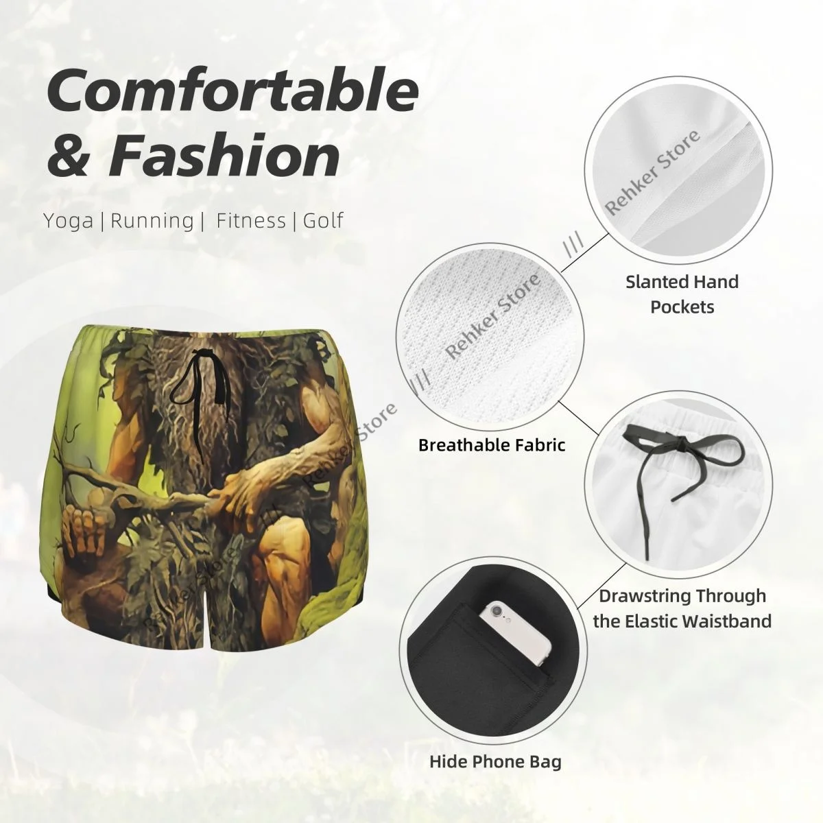 Leshy With Horns Fantasy Fairytale Character Women's Double Layered Quick-Dry Athletic Shorts for Leisure Fitness Workout Sport