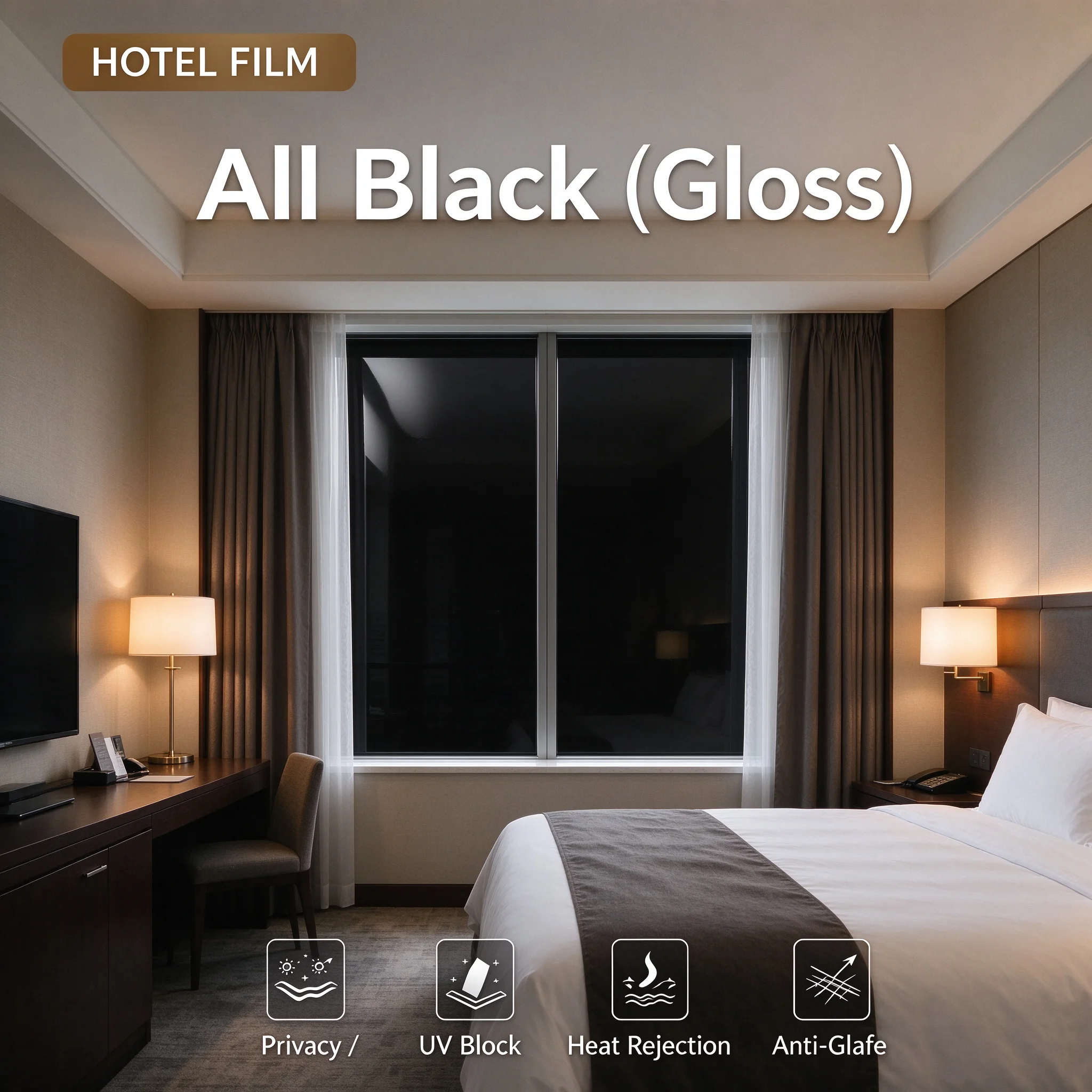 All Black PET Solar Control Window Film Roll One Way Vision Privacy Glass Tint Anti UV DIY Install For Car Home