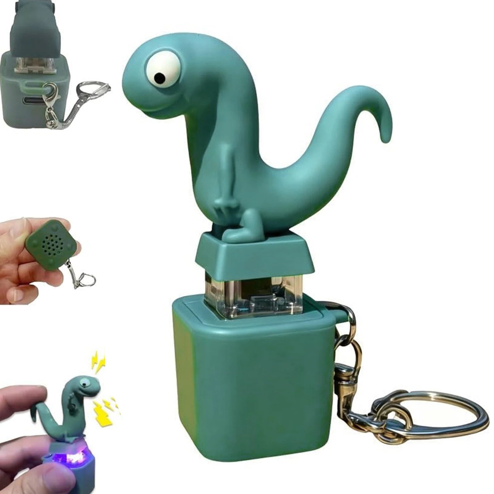 Rechargeable Lizard Button Sound Keychain Funny Decompression Toys Portable Stress Relief Fidget Button Toy Hanging Ornament