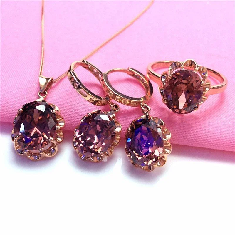 Plated 14K Rose Gold Inlaid Gemstone Earrings for Women Sunflower Luxury Exquisite High Jewelry Set