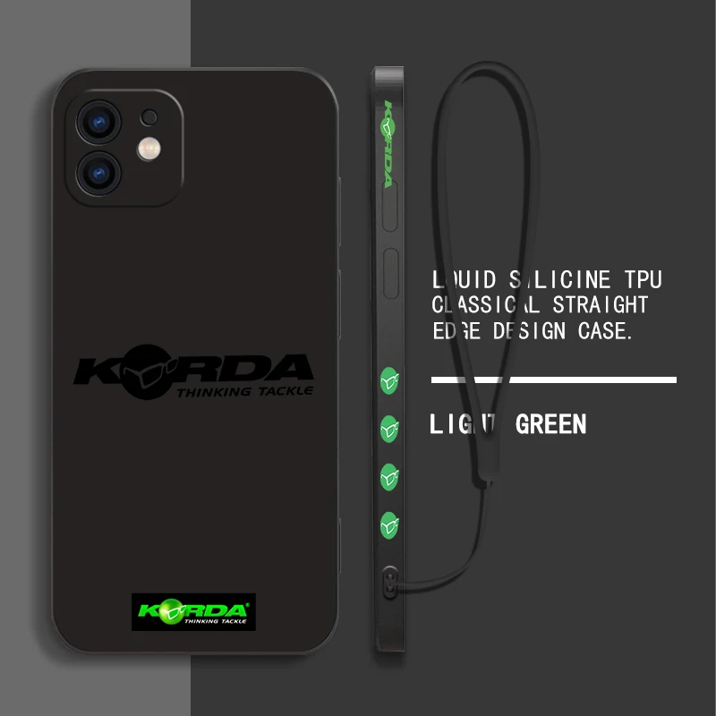 Korda Fishing Tackle Phone Case For iPhone 15 14 13 12 11 Pro Max Mini X XR XS MAX SE20 8 7 Plus Silicone Cases with Hand Strap