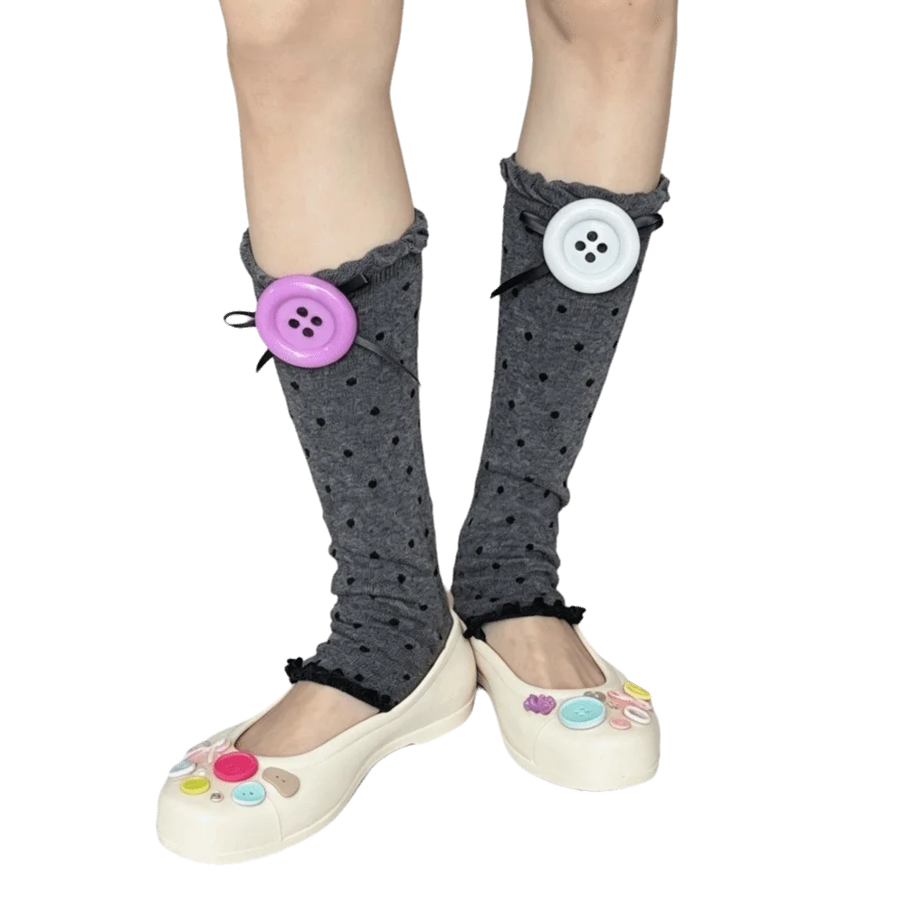 Sweet Polka Dot Calf Socks Cotton Stretchy Leg Warmers Breathable Color Button Socks Summer Wear