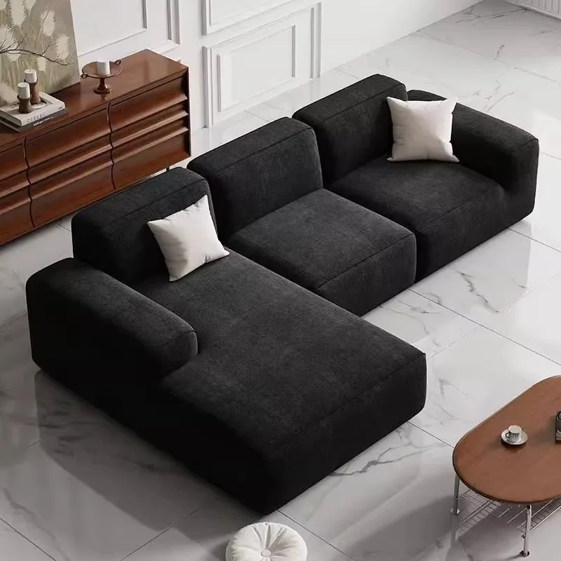 Design Large Black Living Room Sofas Linen Filler Lazy Puffs Compressed Sofas Modular Nordic Divani Soggiorno Home Furniture
