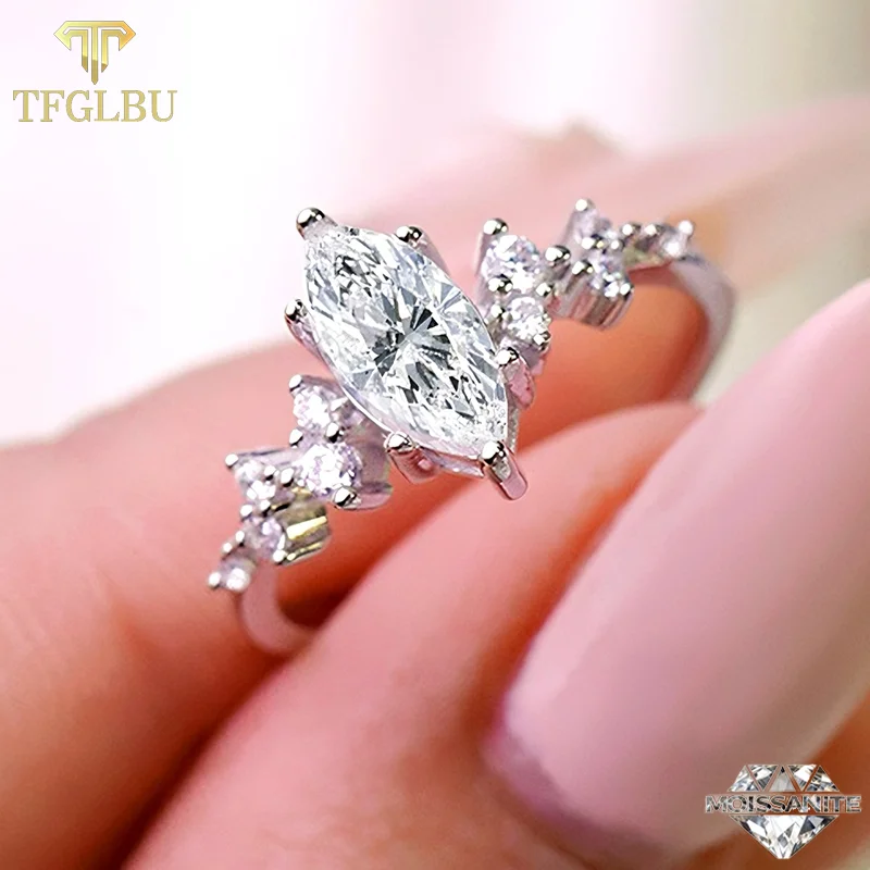 

TFGLBU GRA Certified Four Claw Snowflake Moissanite Engagement Ring for Women Real 925 Sterling Silver Wedding Fine Jewelry Gift