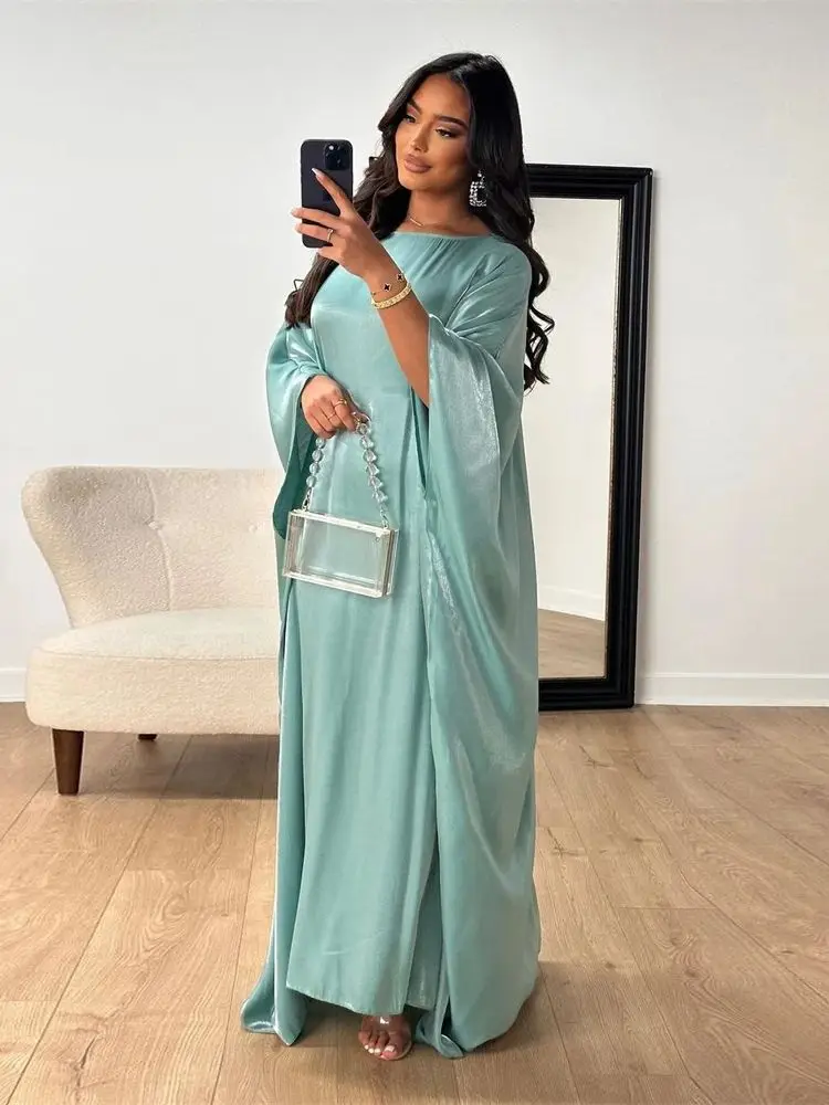 Ramadan Eid Summer Satin Batwing Abaya Dubai Luxury 2024 Women Islam Muslim Maxi Shiny Kaftan Dresses Kebaya Caftan Marocain