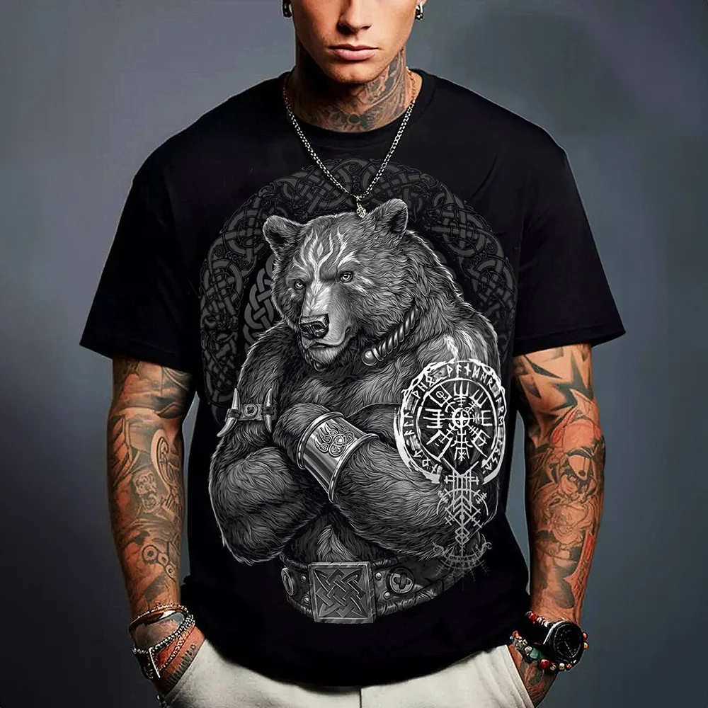 

Men's T Shirt Russian Brown Bear Print Tee Funny Animal Pattern Short Sleeve Summer Casual Streetwear Oversized Men Clothing Top
