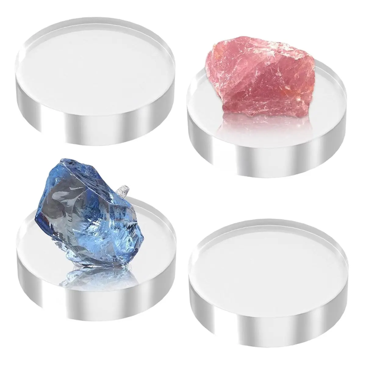 Workshop Gear Acrylic Blocks 4Pcs Acrylic Base Stand for Display Clear Block Round Riser Display Stands for Jewelry Trophy Props