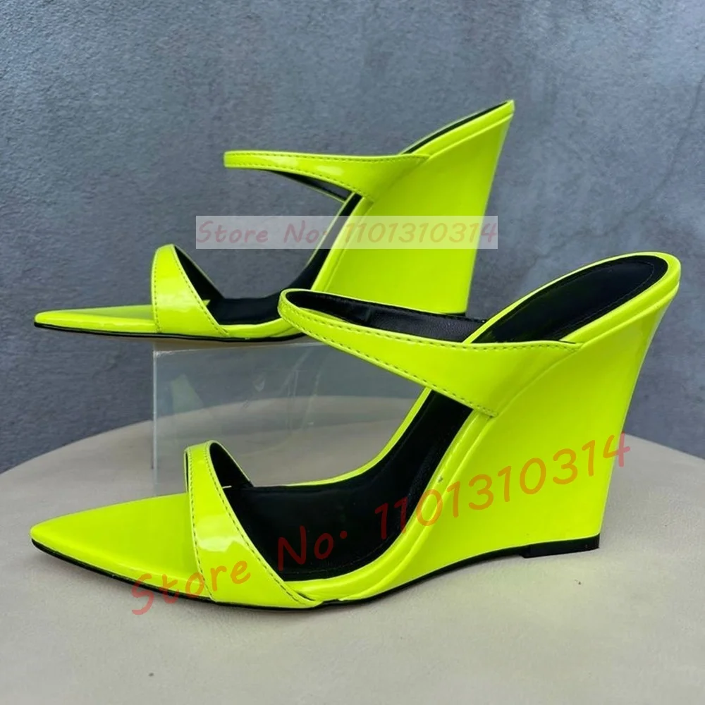 Gold Pointy Toe Wedge Slippers Women Stylish Patent Toe Strap High Heels Summer Shoes Causal Ladies Open Toe Luxury Slippers