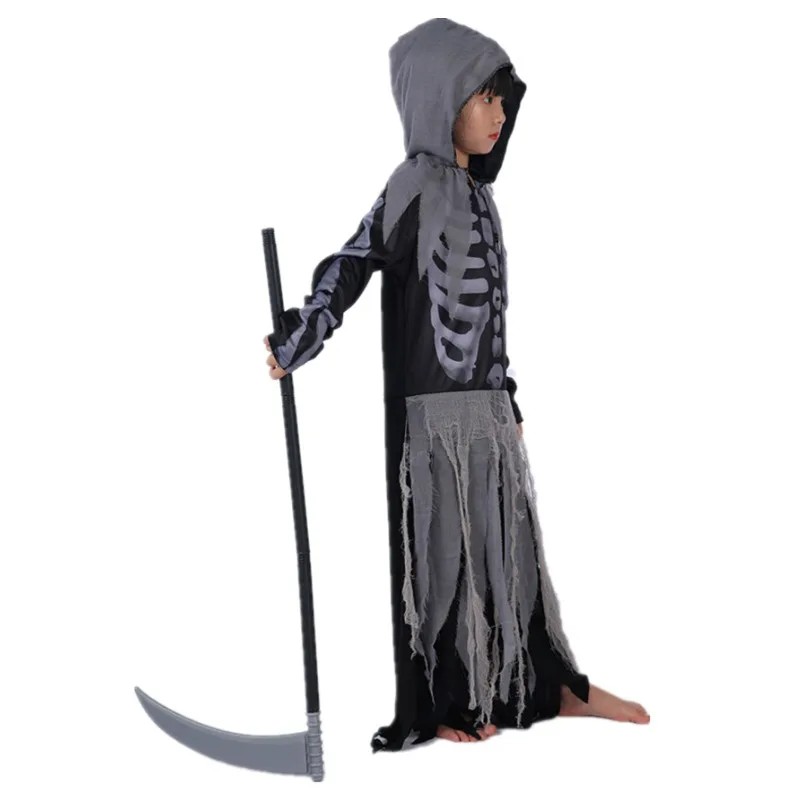 Disfraz de esqueleto aterrador para niñas, disfraz de Grim Reaper, conjunto de lujo, cadena de guadaña, Soultaker, vestido para fiesta Rave de Halloween