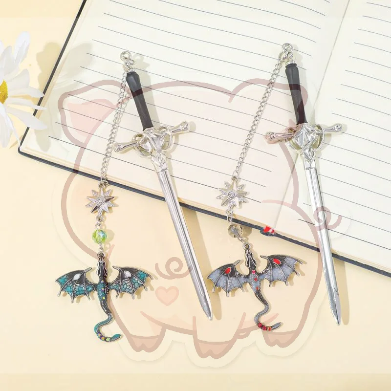 -shaped  Model Metal Bookmark With Double-winged Dragon Pendant Book Lovers Reading Accessories Birthday Gift