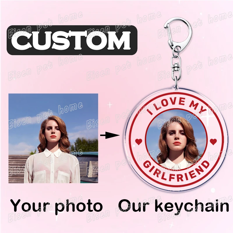 

Hot Custom I Love My Boyfriend Girlfriend Keychain Customized Photo Image Round Keyrings Customizable BF GF Lovers Couple Gifts