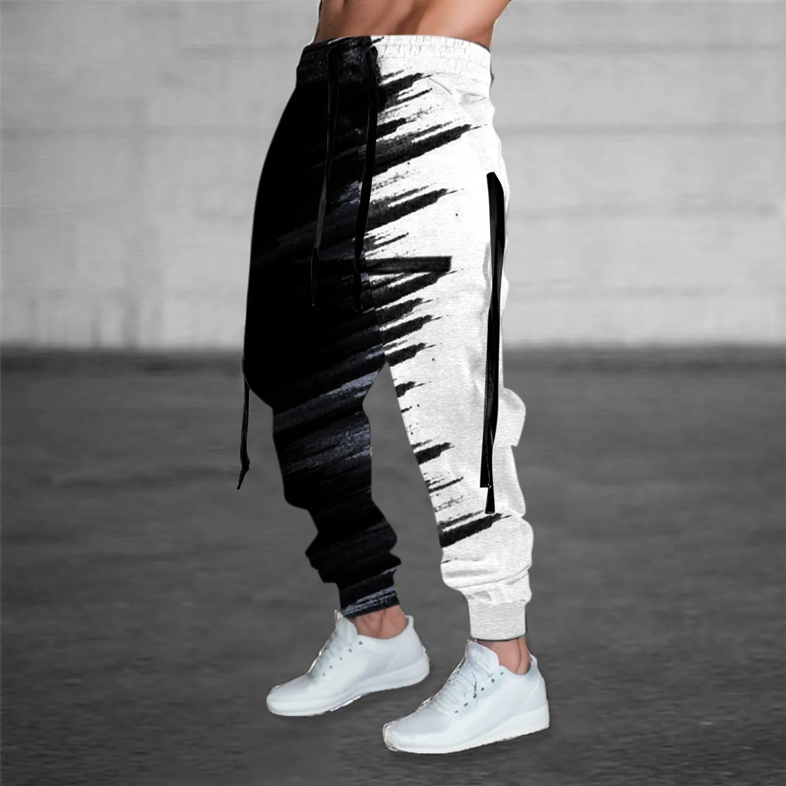 Youth Casual Pants 4 Season Black And White Color Pattern Sweatpants Bandage Hip Hop Trouser Fashion Cargo Male Sportswear