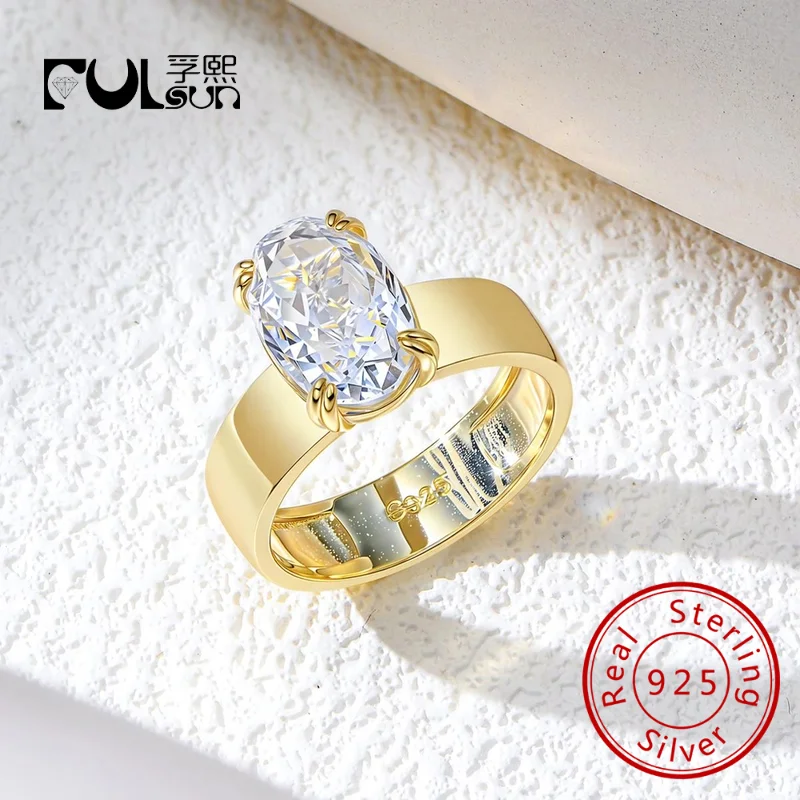 

Толстое кольцо из стерлингового серебра 925 пробы с позолотой 14 карат, овальное обручальное кольцо с цирконием для женщин, ювелирные изделия