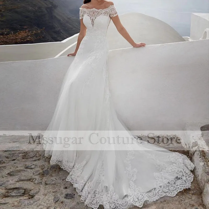 Custom Made Appliques Tulle Lace Elegant Wedding Dresses Buttons Bridal Gown Vestidos De Noiva 2022