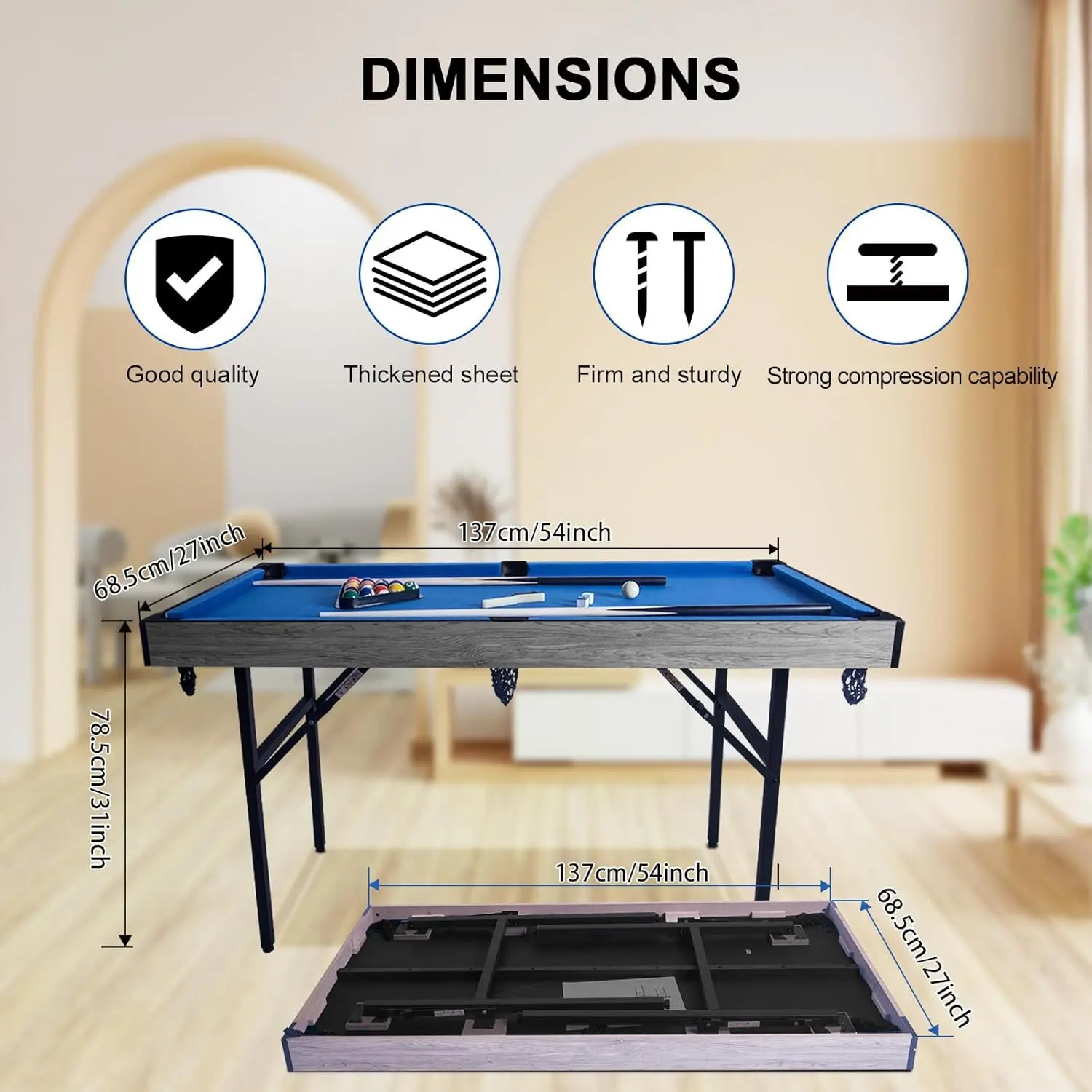 5FT Folding Kids Pool Snooker Billiards Table Games Table with Balls Gifts for Kids Adult 140 * 74.3 * 80.3CM