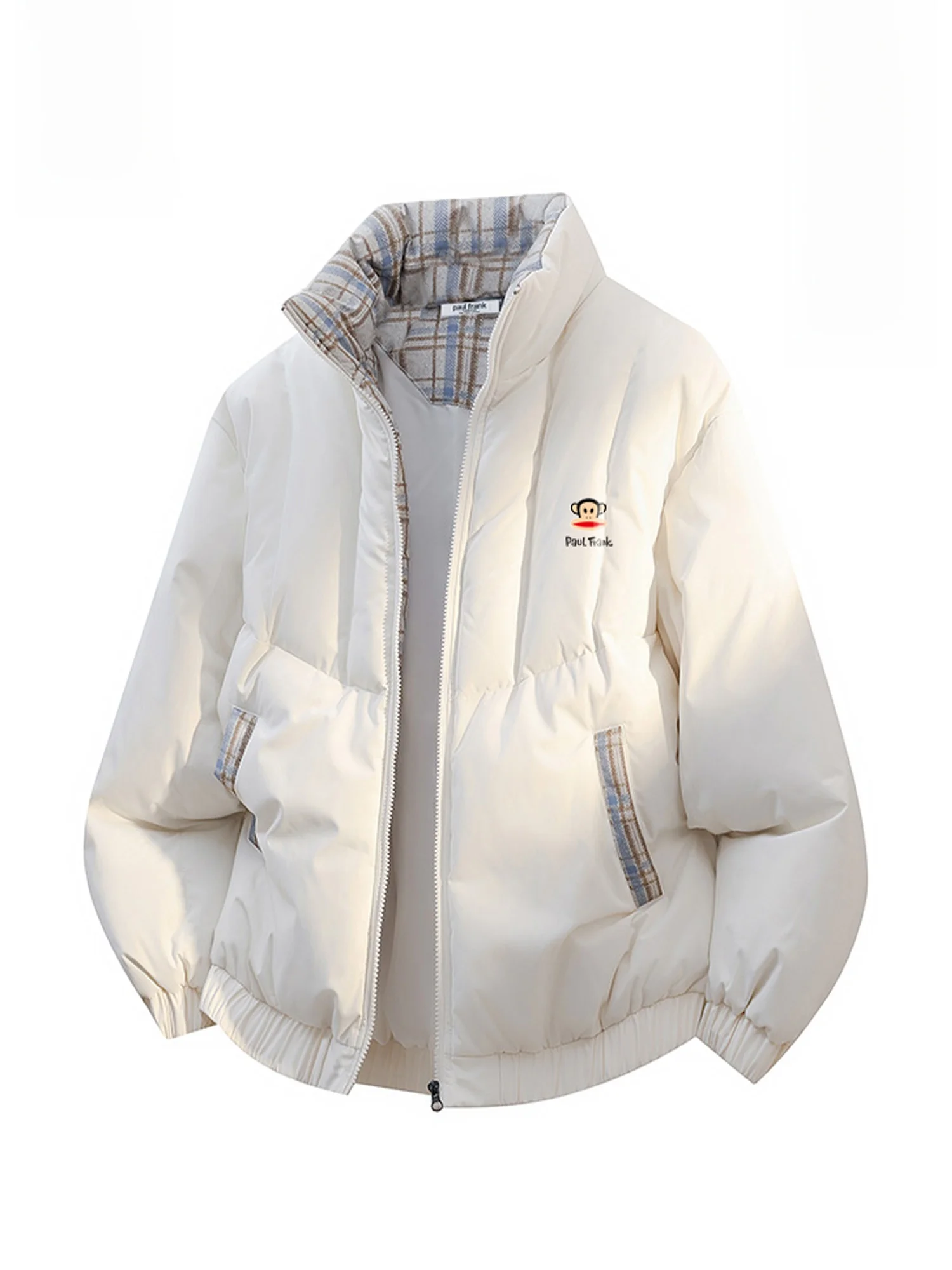 

PaulFrank Winter Thiened Casual Plaid Collar Men's Jaet Warm Cotton Outerwear Loose Fit Stand Collar Leisure Coat