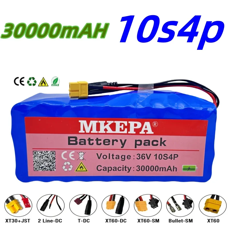 36V 10S4P 30Ah battery pack 500W high power battery 42V 30000mAh Ebike electric bicycle BMS 42v battery  plug+42Vcharger