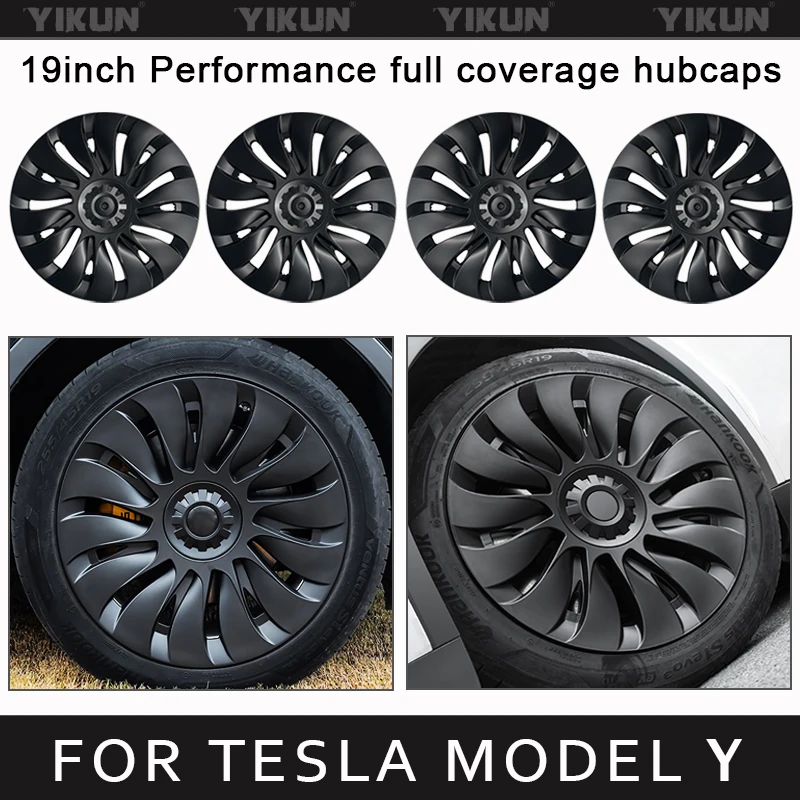 4PCS Hub Cap for Tesla Model Y 19-Inch Performance Replacement Wheel Cap Automobile Hubcap Full Rim Cover Accessories 2018-2024