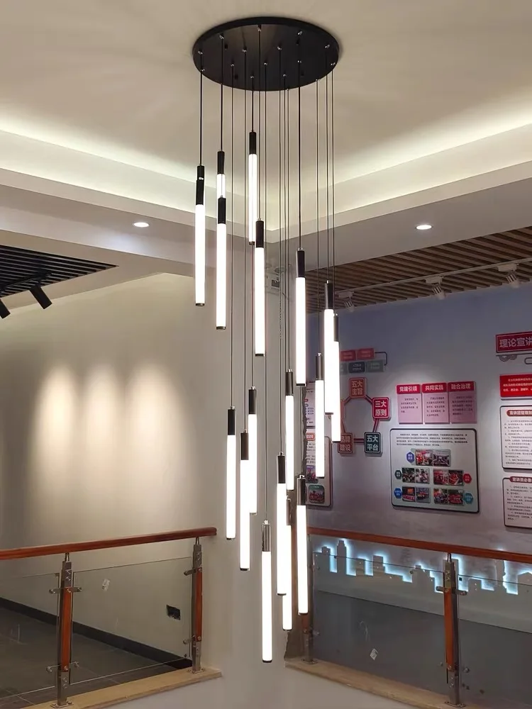 Stairs Chandelier Modern Simple Loft Duplex Apartment Villa Living Room Rotating Ultra-Long Hollow Minimalist
