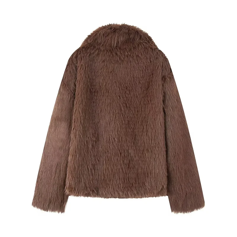 2025 가을 신상 여성 패션, 다용도 인조 모피 효과의 큰 라펠 코트.