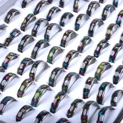 Wholesale 10Pcs/Lot Colorful Pattern Round Mood Ring Color Temperature Changing Rings for Women And Men Fashion Jewelry Gift