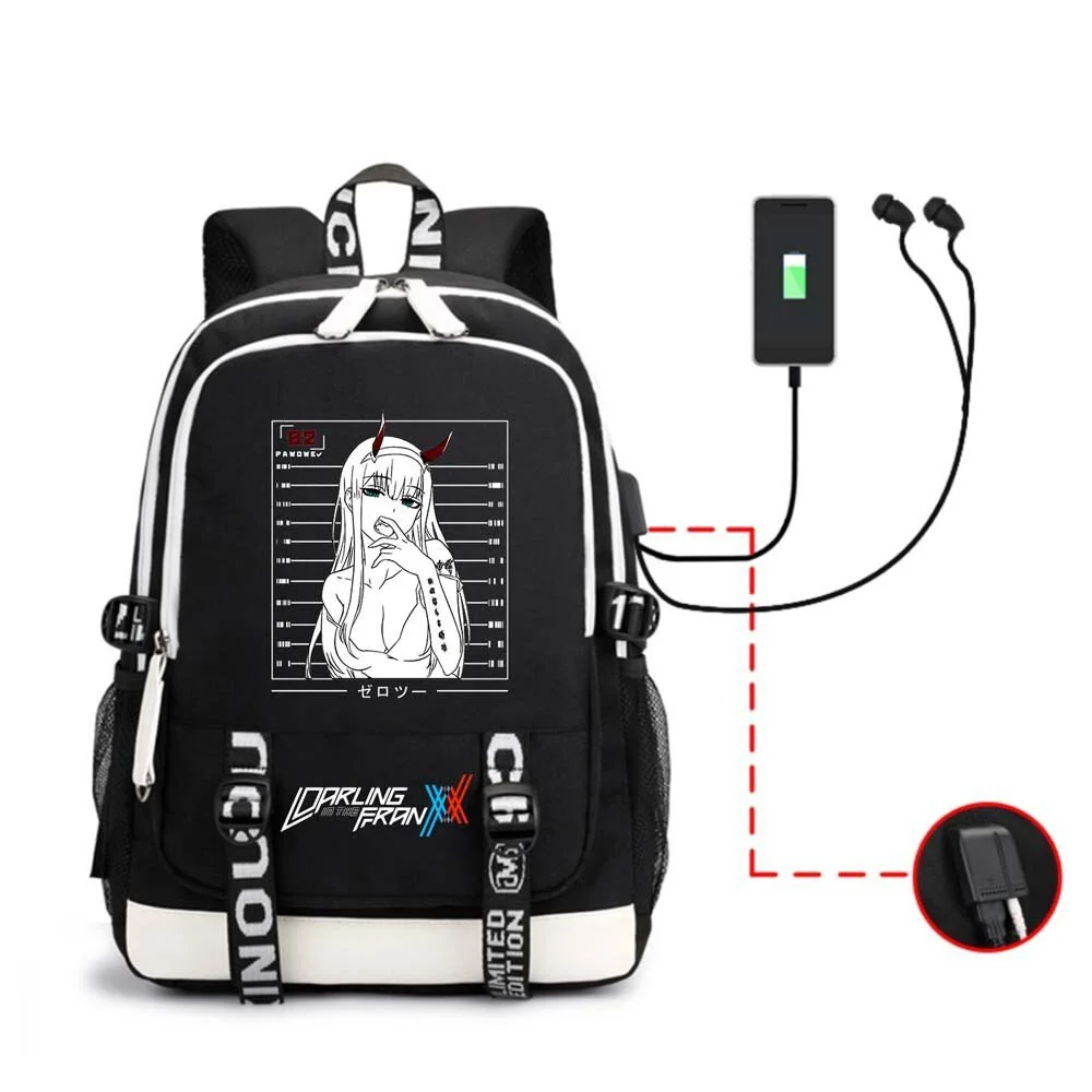 Zero Two Backpack Anime Darling In The Franxx Plus Ultra Multifunction USB Charging Laptop Japanese Shoulder Unisex Travel Bags