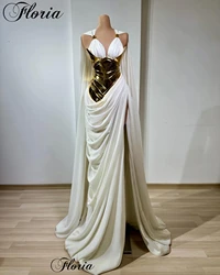 Middle East Special Celebrity Dresses With Side Slit Sleeveless Evening Party Dresses For Women Vestidos Para Mujer Couture Gown